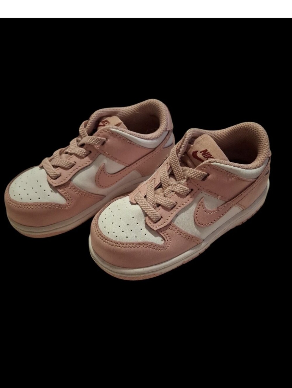 Nike Girls Pink White Low Top Sneakers Leather Upper